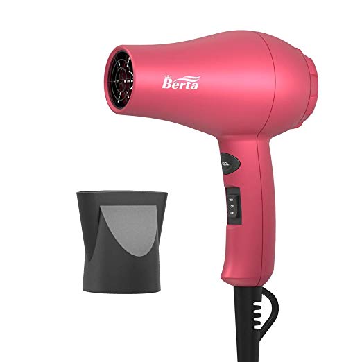 BERTA 1000 Watts Mini Hair Dryer Ceramic Ionic Travel Blow Dryer, Pink