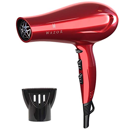 Professional Ceramic Hair Dryer 1875W Negative Ionic Lightweight Blow Dryer Salon DC Motor Fast Drying 2 Speeds and 3 Heat Settings with Concentrator (Red)