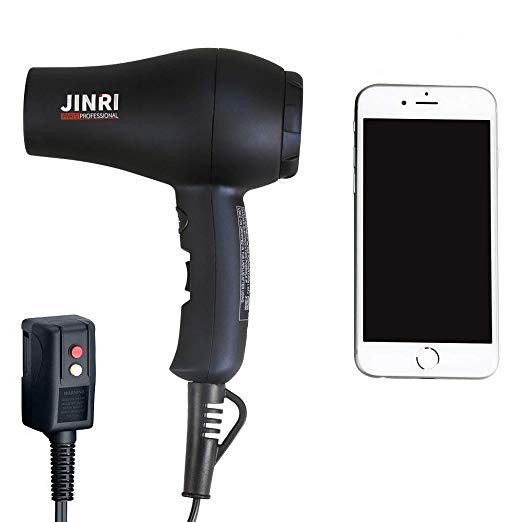 1000Watt Mini Compact Travel Ionic Hair Dryer,High&Low Setting Cool Button,Long-life DC Motor,with Concentrator Nozzle JINRI Blow Dryer(Black)