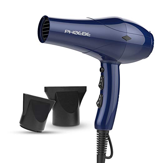 Hair Blow Dryer, PHOEBE 1875w Ceramic Ionic Fast Drying Hair Dryer with Two Concentrator Nozzle, 2 Speed 3 Heat Setting Hairdryer Cool Shot Button