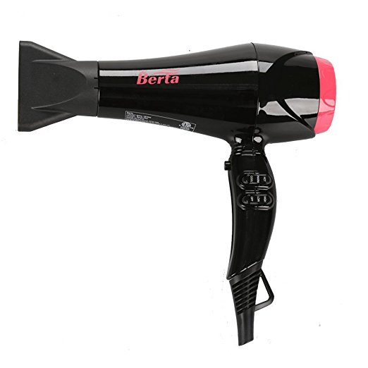 Berta 1875W Hair Dryer Professional NBerta 1875W Hair Dryer AC Motor Negative Ionic Blow Dryer with 2 Speed and 3 Heating Cool Shut Button, ETL Certificated