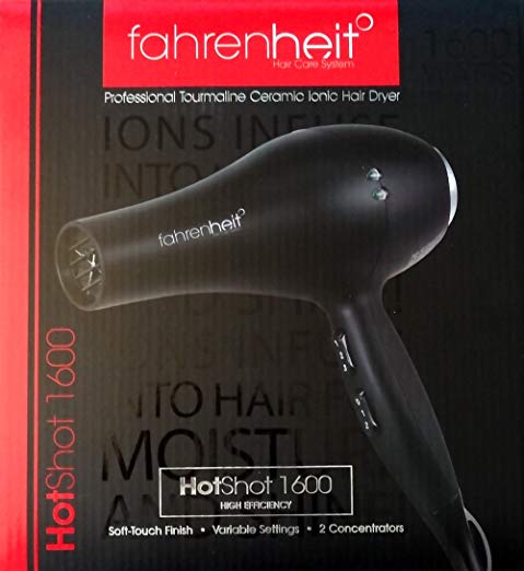 Fahrenheit Hot Shot 1600 Professional Tourmaline Ceramic Ionic Hair Dryer (Black)