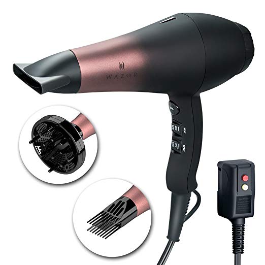 Wazor Salon Professional Hair Dryer with Ceramic Tourmaline Ionic &Powerful Air Blow Dryer,Far Infrared Hair Dryer Which has 3 Heat&2 Speed，Cool Button and 3 Attachments for Hair