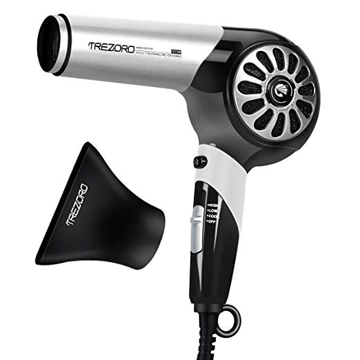 Professional Ionic Hair Dryer, Quiet 1875W Blow Dryer with Ceramic Tourmaline, Powerful Salon Dryers - Best Lightweight Hairdryer - Silver&Black