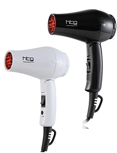 HTG 1000W Tourmaline Dual Voltage Travel Hair Dryer 100-240V With Folding Handle and Light Weight Hair Dryer Real 1000W Mini Hair Dryer Dual Voltage Folding Handle ALCI Plug Travel Blow Dryer (White)