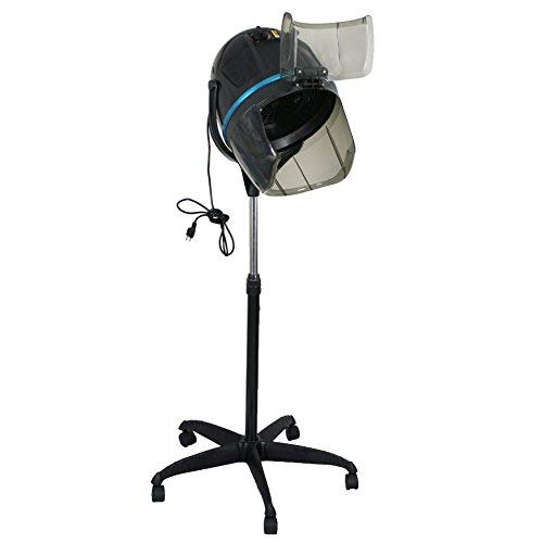 Super Deal Adjustable Hood Floor Hair Bonnet Dryer Stand Up Rolling Base with Wheels Salon Equipment (Black)