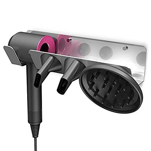 Dyson Hair Dryer Wall Mount Holder, Aluminum Alloy Wall Bracket Holder for Dyson Supersonic Hair Dryer (sliver)