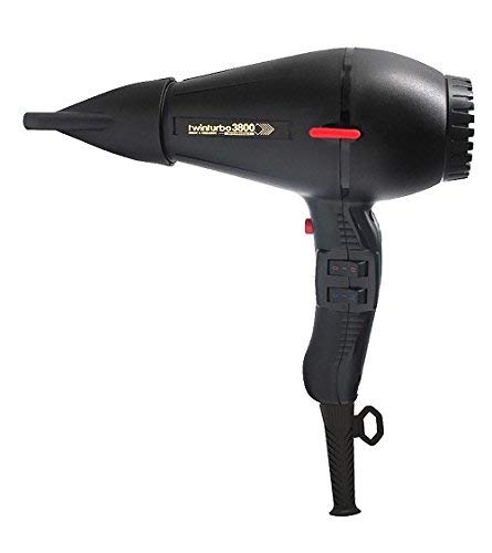 Twin Turbo 3800 Ionic & Ceramic 2100 Watt Hair Dryer, Features a Nickel Chrome Heating Element and Safety Thermostat, with 4 Temperature and 2 Speed Settings, Energy Saving with Up To 60%Faster Drying, Built-In Silencer, Ozone and Eco Friendly, Includes 2 Unbreakable Nozzles, Black Finish