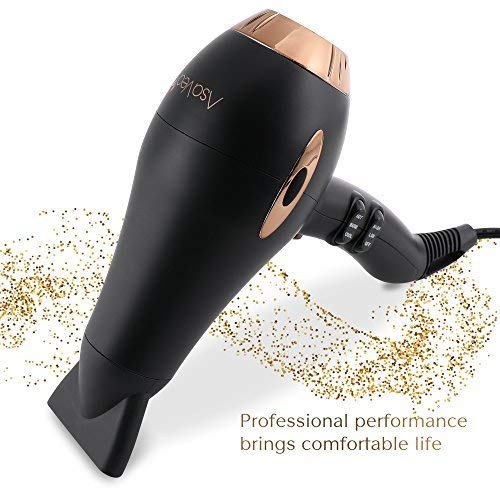 Hair dryer Pro AC motor Ionic & Ceramic fast 1875W Long Life blow dryer by Asavea (black)