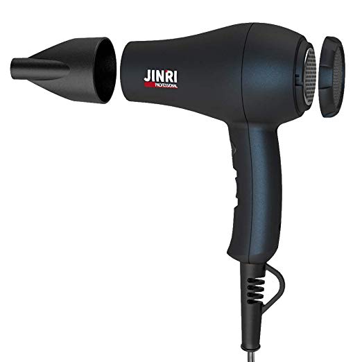 Jinri 1000W Professional Hair Blow Dryer Small Ionic Ceramic Concentrator Nozzle Lightweight with Cool Button Mini Travel Black Blow Dryers