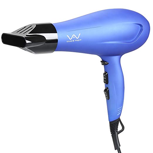 VAV Blow Dryer 1875W Negative Iron Professional Hair Dryer 2 Speed 3 Heat Settings Cool shot Button DC Motor Blue