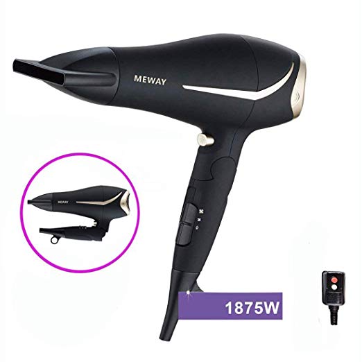 MEWAY Foldable Hair Dryer Professional Household Constant Temperature Fast Drying Ionic Repair Hair Care with Blow Dryer (1875W, BLACK)