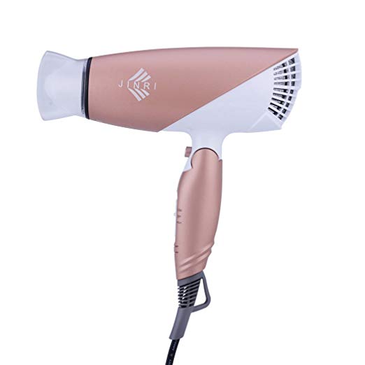 inkint 1875W Folding Hair Dryer Dual Voltage 125/250V Blower, 2 Heat Setting Hot/Cool Wind for Home or Travel Use (Rose Gold)