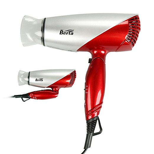 Berta 1875W Dual Voltage Hair Dryer Negative Ionic Travel Folding Blow Dryer with 2 Heat 2 Speed Settings Cool Button Hair Blower