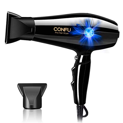 CONFU Professional Hair Dryer 1875W Ionic Blow Dryer with AC Motor 2 Speed 3 Heat Settings Cool Shot Button Lightweight Fast Dry with 2 Concentrator Black