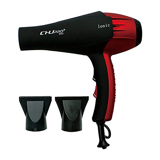 1850W Hair Dryer Salon Professional AC motor Negative Ionic Ceramic Blow Dryer with 2 Nozzle 2 Speed and 3 Heat Settings Cool Shut Button black and red (black and red)