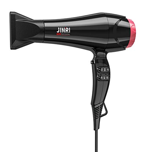 Jinri Professional 1875W AC Motor Negative Ionic Ceramic Hair Blow Dryer With 2 Speed and 3 Heat Settings Cool Shut Button