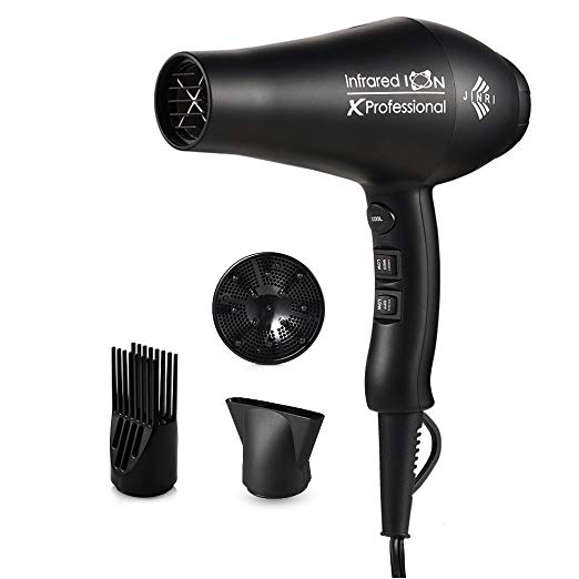 1875W Professional Hair Dryer with Negative Ionic and Infrared Ray, 2 Speed Modes, 3 Heat Modes, Black