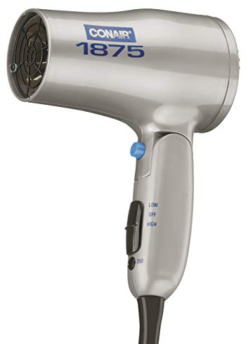 Conair 1875 Watt Compact Hair Dryer with Folding Handle; Dual Voltage; Grey