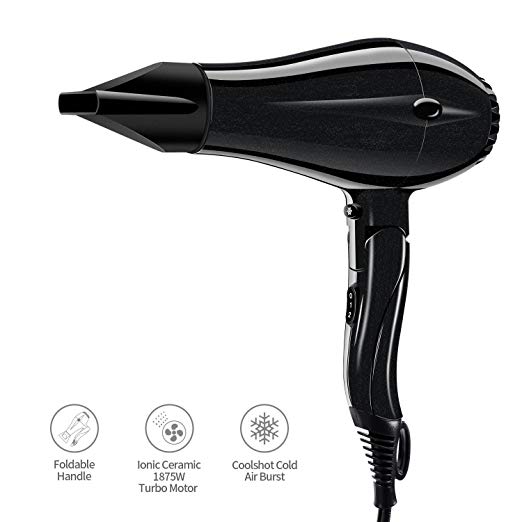 PARWIN BEAUTY 1875W Foldable Handle Hair Dryer Tourmaline Ceramic Negative Ionic Blow Dryer US Plug