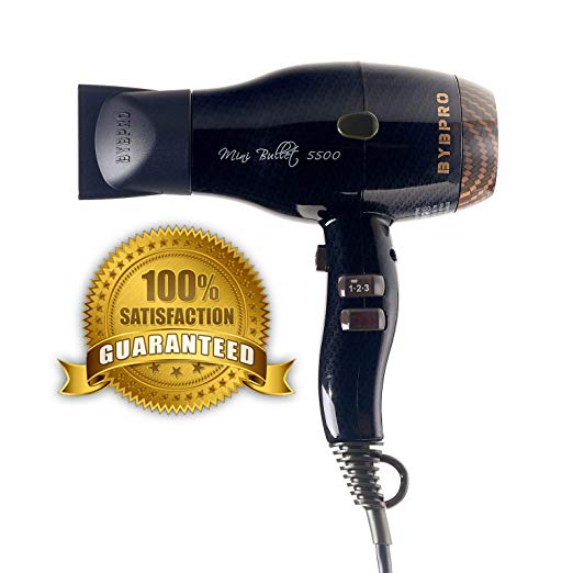 BYBPRO Professional Hair Dryer Nano Titanium Mini Bullet 5500 Ionic powerful long life 6 heat settings Blow Dryer