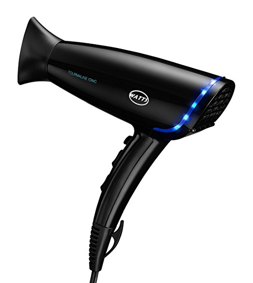 WATTS HD-16 Hair Dryer 1875 W Professional Blow Drier Tourmaline Negative Ionic Anti Frizz Static Eliminating Hairdrier Ceramic Radiation Far Infrared Heat Blower Compact Light Weight Design (Black)