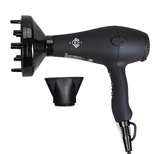 Jinri Professional 1875w Ceramic Ionic Lightweight Hair Dryer with 3 Heat 2 Speed,Black Color