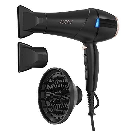 Abody Hair Dryer 1875W, Professional Ionic Blow Dryer with Concentrators & Diffuser for Home and Salon Styling 2 Speed 3 Heat Settings (Black)