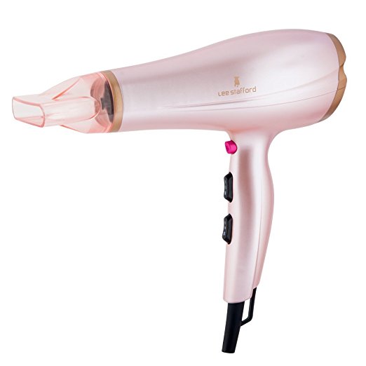 Lee Stafford Hair Blow Dryer 1875W - Professional Fast Dry CoCo LoCo Dryers: Quiet Lightweight with Coconut Oil Infused Grille for Healthy Hair - 2 Speed 3 Heat Settings - Pink & Rose Gold