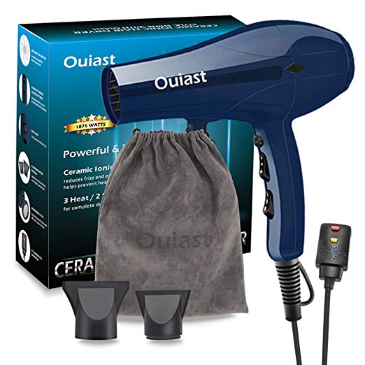 Ouiast Hair Dryer Professional Blow dryer 1875W AC Motor, Fast and Smooth Drying with More Negative Ions, 2 Concentrators and Hair Dryer Bag (2.0 Version)