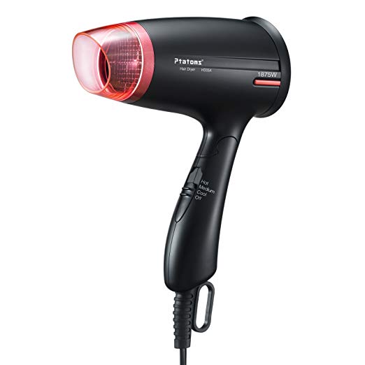 Hair Dryer, Ptatoms Compact Folding Handle Ionic Blow Dryer Styler With 3 Heat Settings,Red