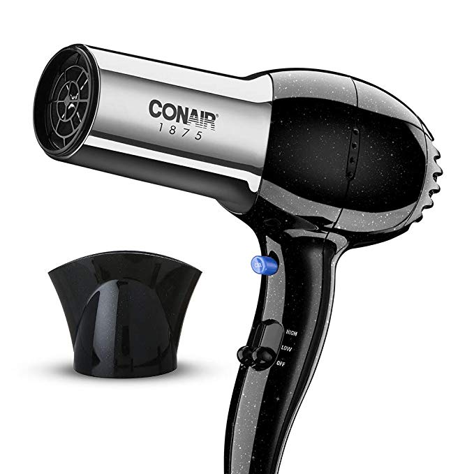 Conair 1875 Watt Full Size Pro Hair Dryer with Ionic Conditioning, Black/Chrome