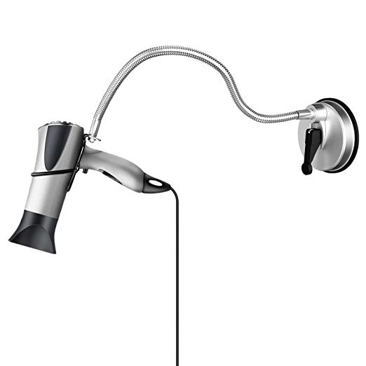 LuckIn Hands Free Hair Dryer Stand Holder Stainless 360 Degrees Rotation Blow Hairdryer Stand With Sucker