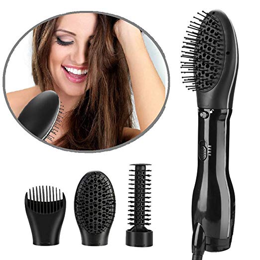 EASY HAPPYLIFE 3 in 1 Air Rotating Style Hair Blow Dryer Diffuser, Negative Ion Hot Air Professional Hairdressing Salon Comb Brush Accessory for Shine Smooth Sleek Curling Wave Drying Tools (Black)