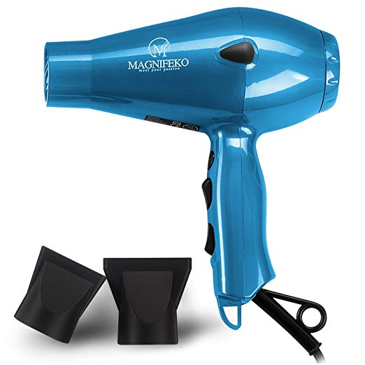 Magnifeko 1875W Professional Hair Dryer with Ionic Conditioning - Powerful, Fast Hairdryer Blow Dryer - 2 Speeds, 3 Heat Settings (Blue)