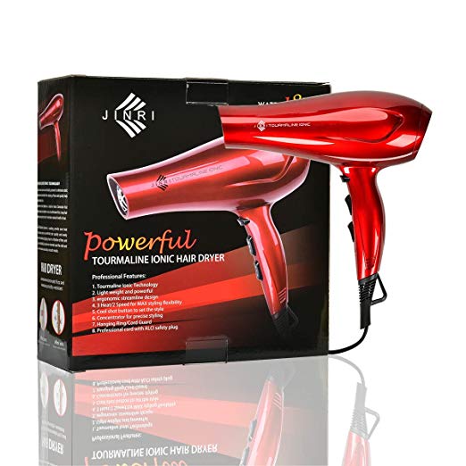 JINRI Hair Dryer 1875W Ceramic Ionic Blow Dryer Infrared Negative Ionic Dryer Cool Shot Button Coco Red