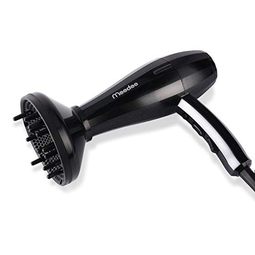 Meedee 2200 Watt Salon Professional Brushless Hair dryer with Ionic & 10 Feet long cord , 1 Diffuser and 2 Nozzle Fast drying Lightweight Blow dryer for Hairdressers (Black)