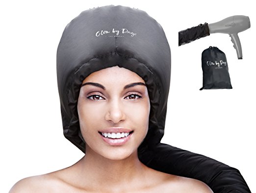 Bonnet Hood Hair Dryer Attachment- Soft, Adjustable Extra Large Hooded Bonnet for Hand Held Hair Dryer with Stretchable Grip and Extended Hose Length (Black)