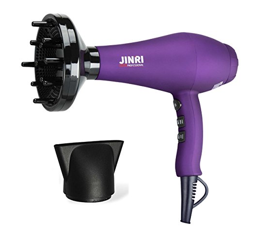 Jinri Salon Grade Professional Hair Dryer 1875W DC Motor Negative Ionic Ceramic Far Infrared Blow Dryer With 2 Speed and 3 Heat Settings Cold Shot Button, Diffuser and Straightening Comb Pik(violet)